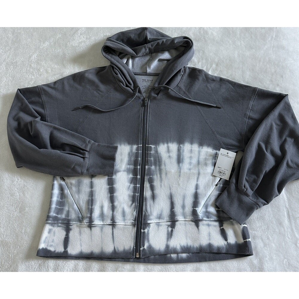 NWT Tek Gear On-The-Go Mens Full Zip Hoodie Large Smokey Slate Tie Dye $36